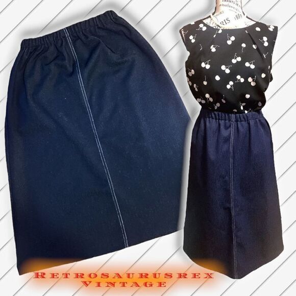 Vintage Dresses & Skirts - 𝅺vintage Retro Denim Elastic Waist Jean Skirt, XL 1X plus size